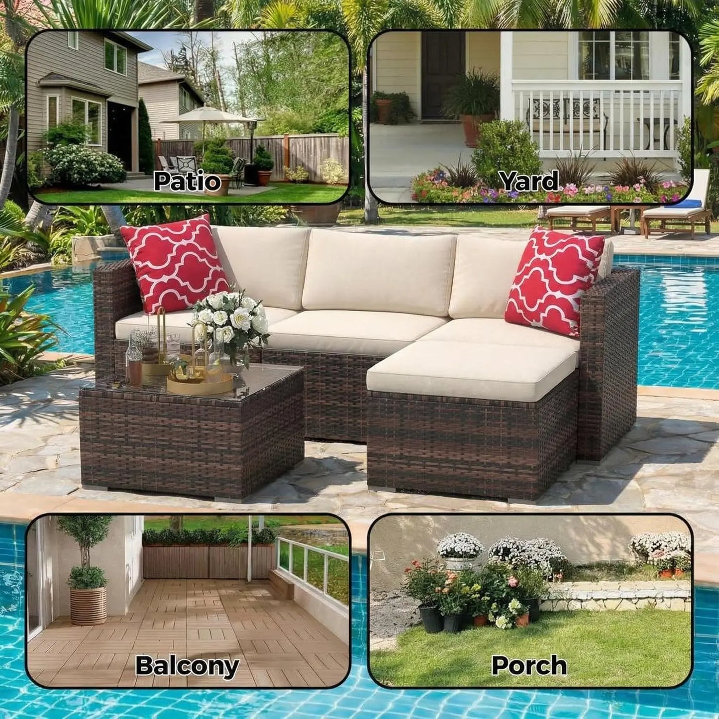 Premium All Weather Outdoor Sectional Patio Sofa Set With Table