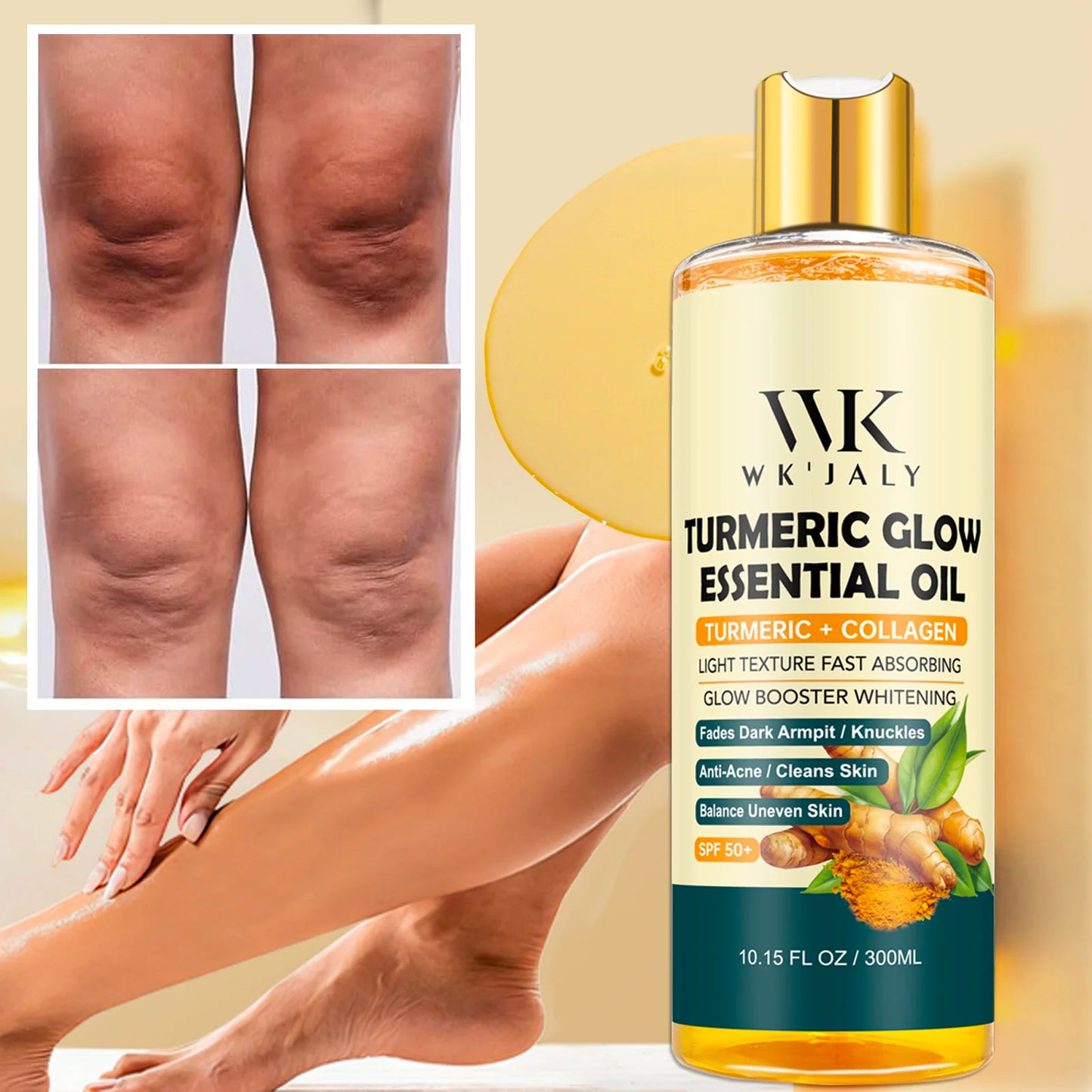 Turmeric Glowing Body Oil Jojoba Collagen Vitamin E Whitening Moisturizer