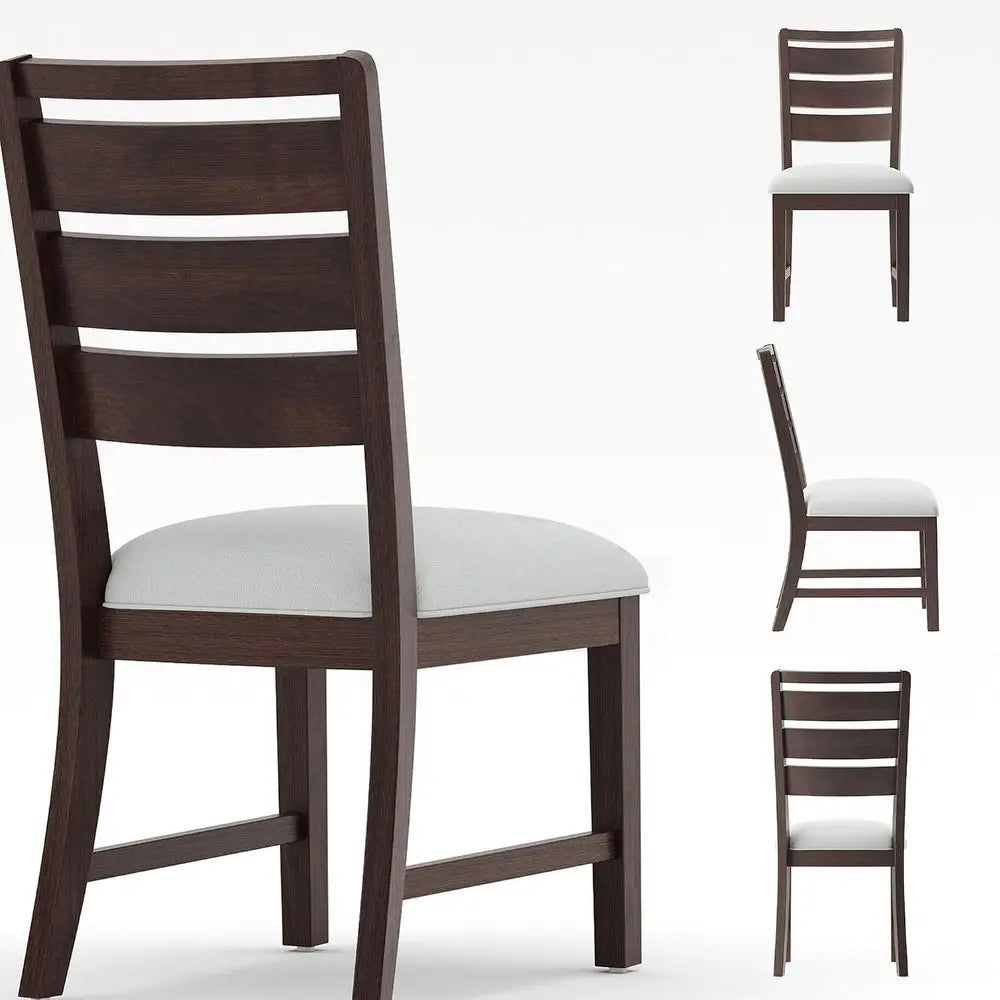 Set of 6 Wooden Ladder Back Dining Chairs with Thick Cushion, Suitable for Home and Restaurant, Easy to Clean, Brown