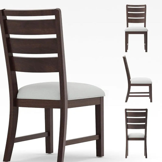 Set of 6 Wooden Ladder Back Dining Chairs with Thick Cushion, Suitable for Home and Restaurant, Easy to Clean, Brown