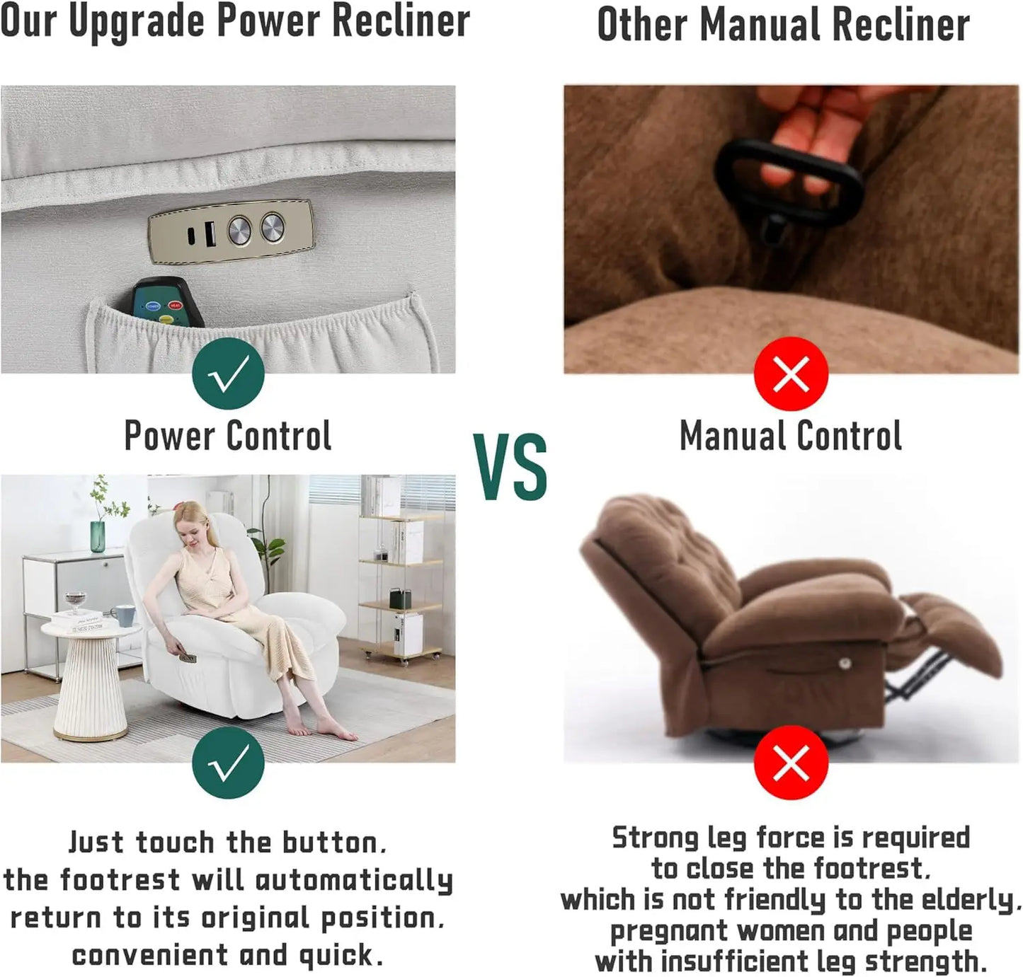 Power Recliner Chair Massage Rocker Recliner Chairs for Adults with Heated Oversized Rocker Swivel Chairs for Customized Comfort