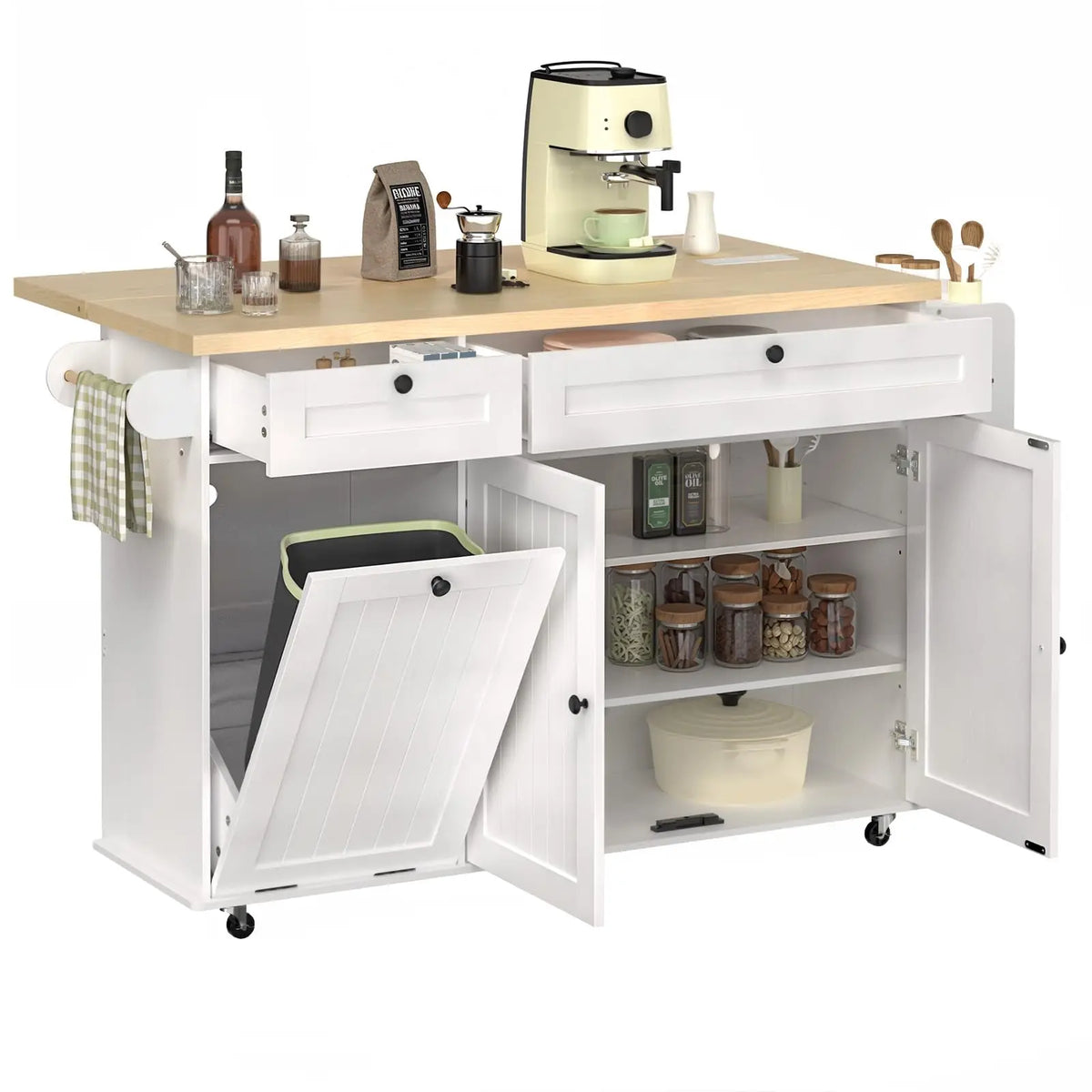 ONBRILL Rolling Kitchen Island Cart With Power Outlet And Storage
