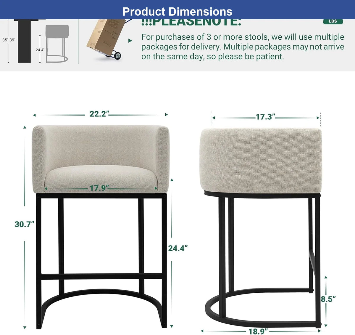 Upholstered Counter Height Bar Stools With Low Back Design