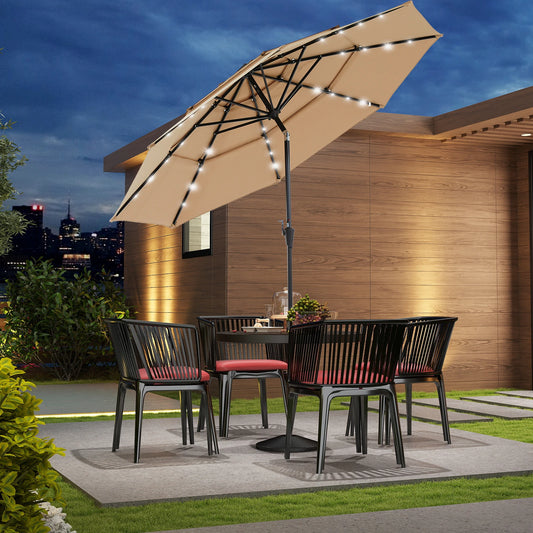 JHK Outdoor Umbrella With 32 LED Lights Crank 8 Ribs