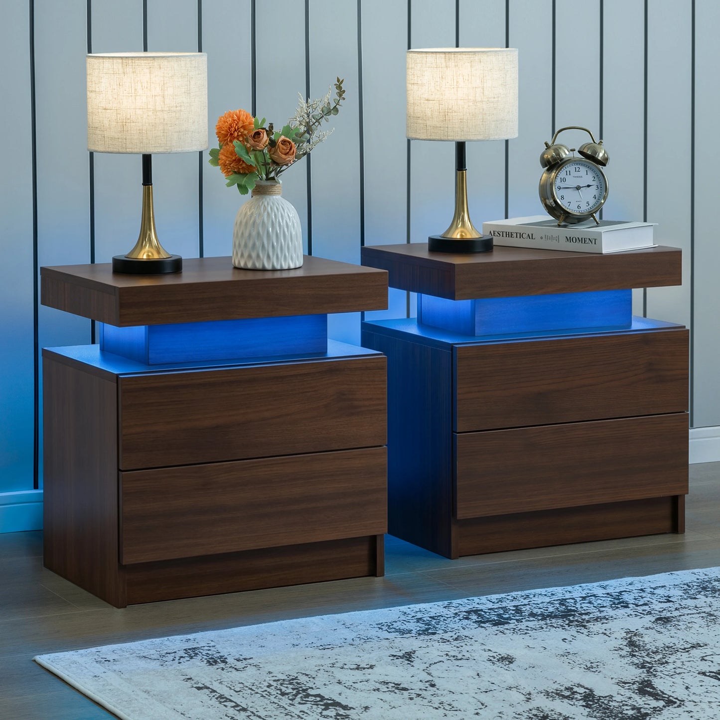 Cubehom Modern Minimalist Nightstand Set With LED Lights