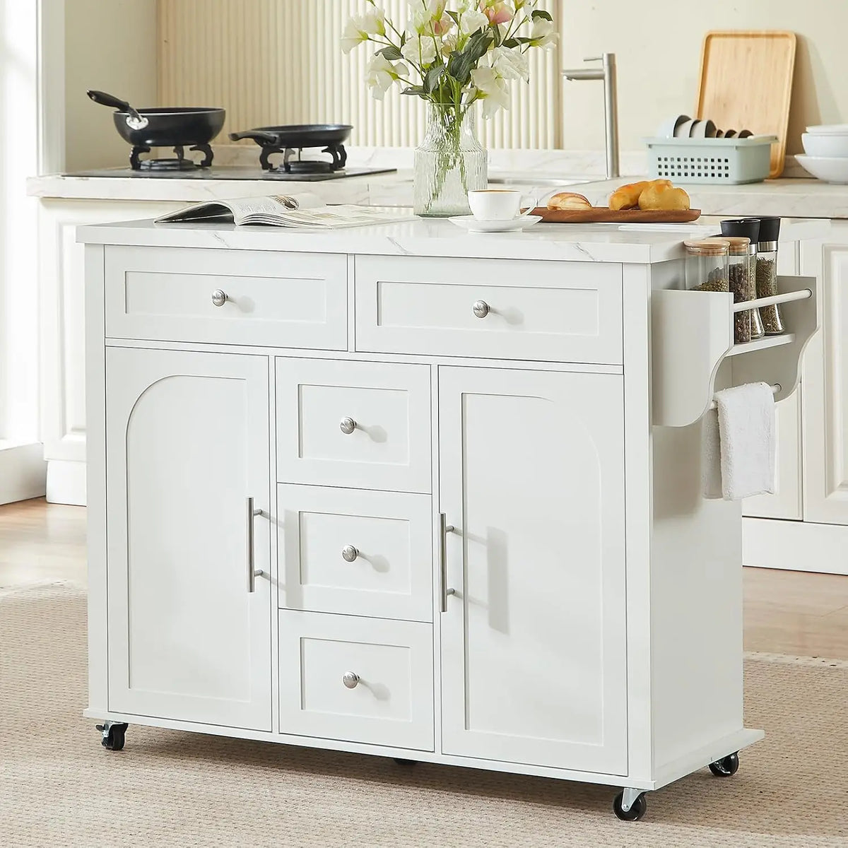 ONBRILL Rolling Kitchen Island Cart With Storage And Power Outlet