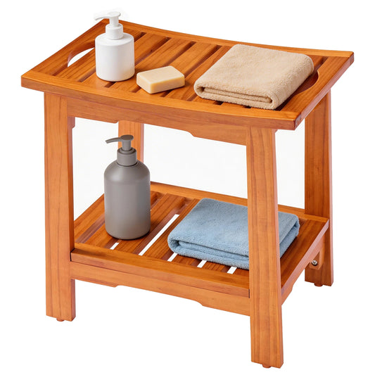 MCQ Wooden Bathroom Shower Bench With Storage Shelf And Handles