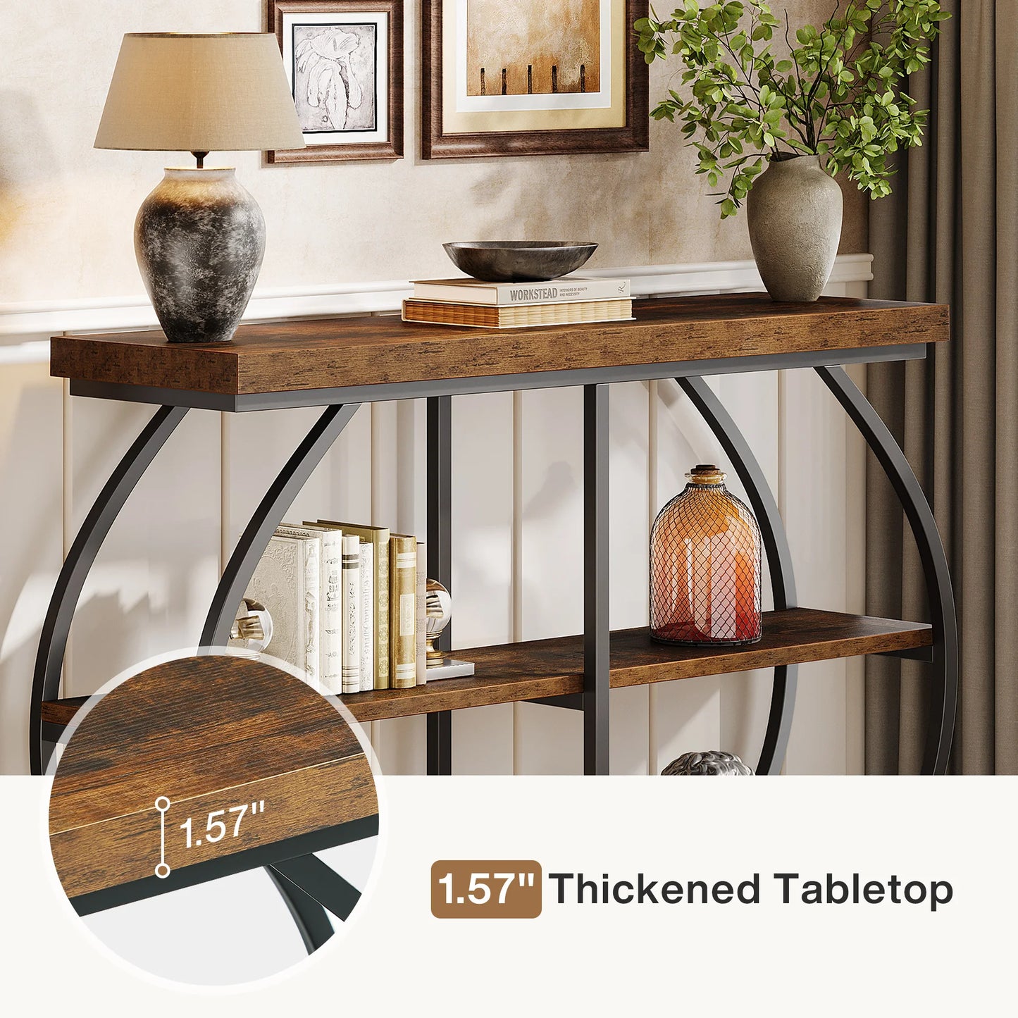 Tribesigns Console Table Industrial Arched Frame With Storage Shelves