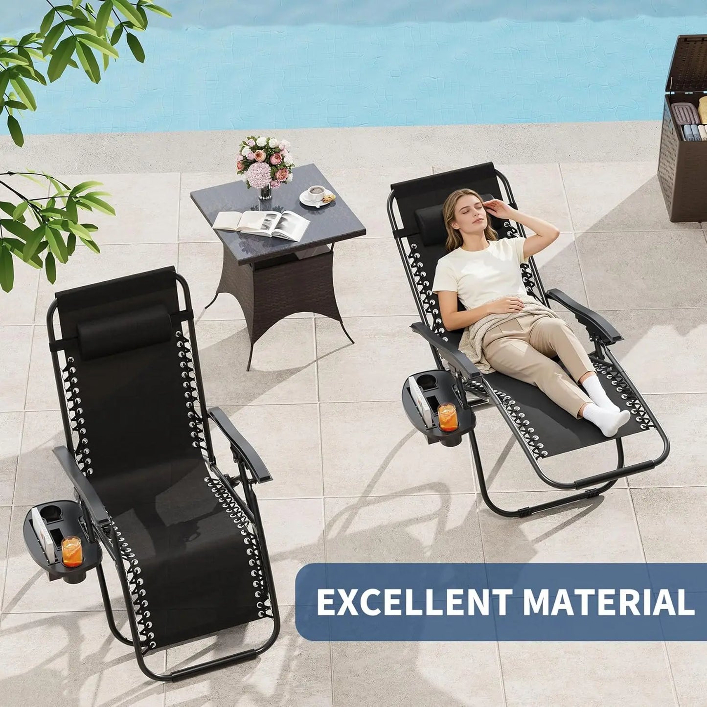 HiMISS 2 Pack Zero Gravity Beach Chairs With Cup Holder Tray