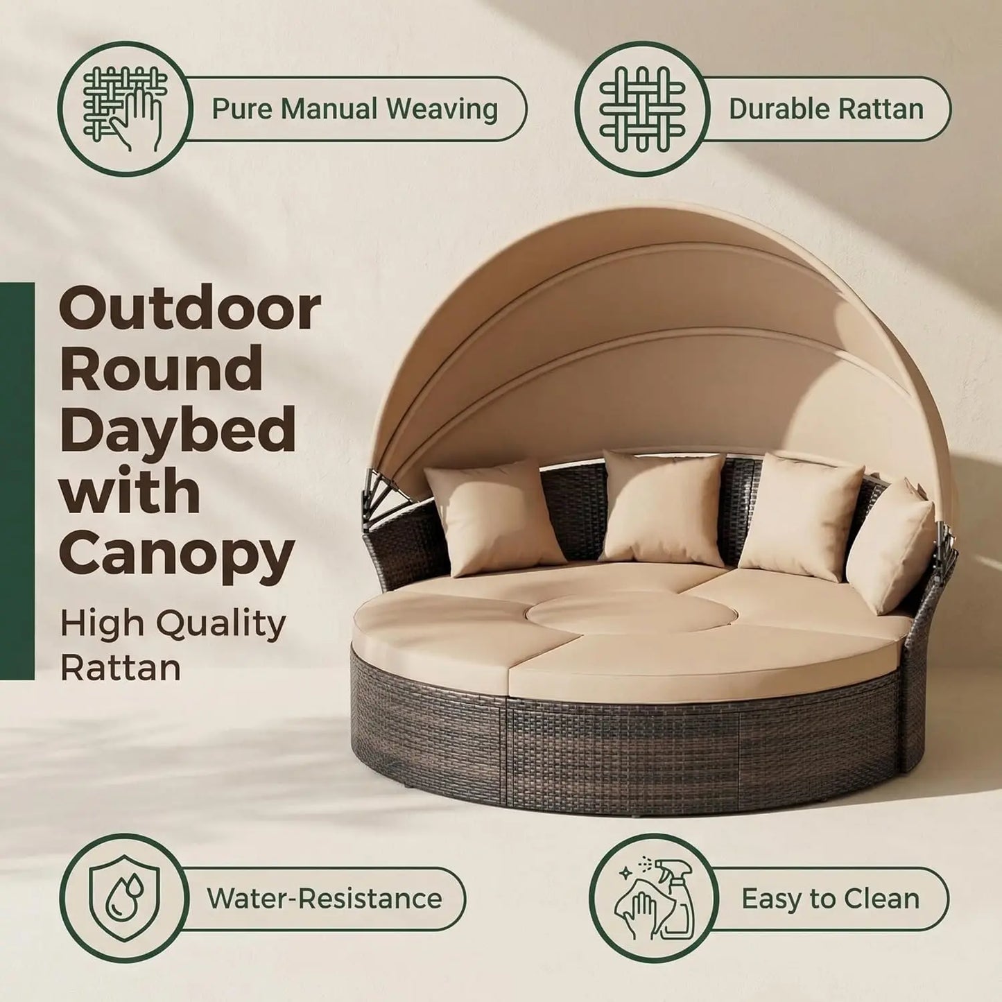 Patio Daybed With Retractable Canopy Wicker Rattan Set