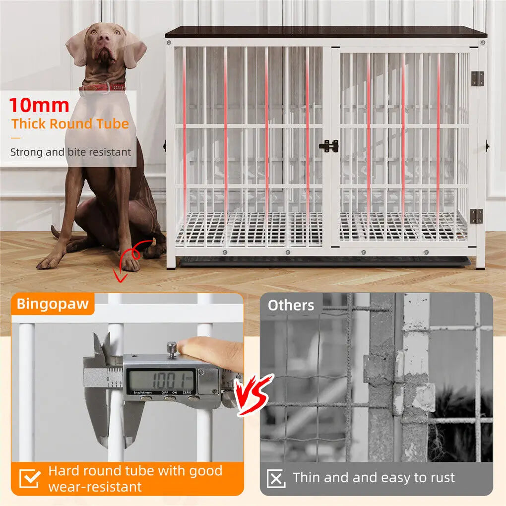 Bingopaw Wooden Dog Crate With Metal Frame And Removable Tray