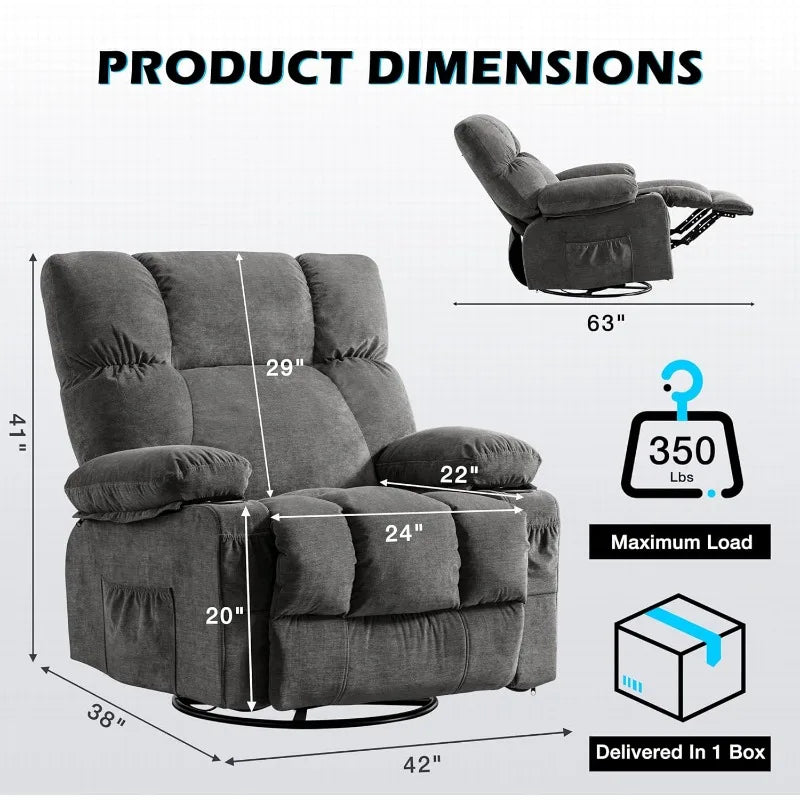 MAHOMICO Recliner Chair With Massage, Lumbar Heating, USB Port