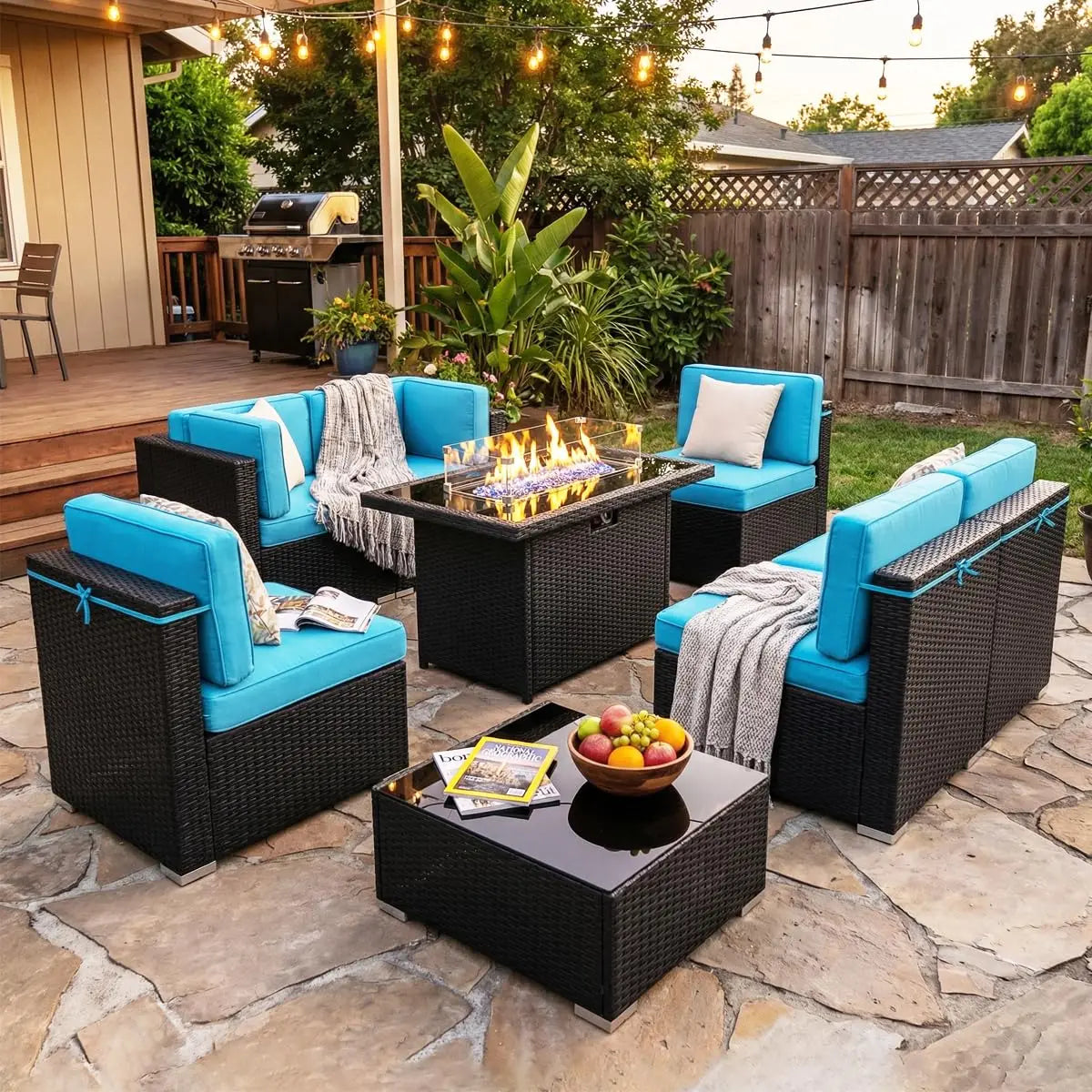 Xiaolang Modern Outdoor Patio Wicker Furniture Set With Fire Pit
