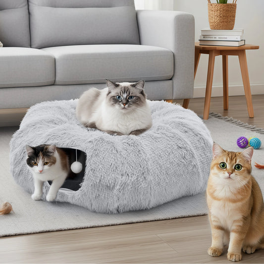 JHK Plush Cat Tunnel Bed With Washable Indoor Playground