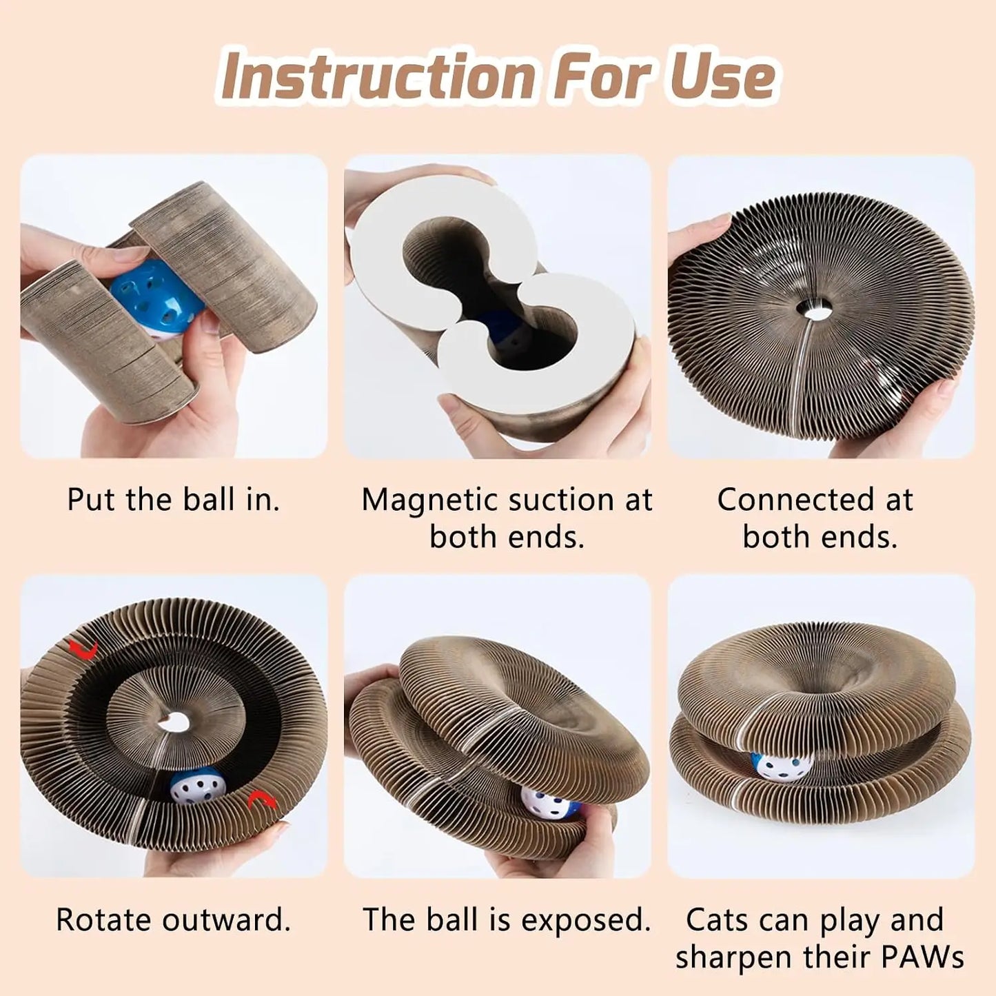 Magnetic Connectable Cat Scratcher Toy, Extra-Thick Large Cardboard Scratching Board with Bell Ball for Indoor Cats & Kittens