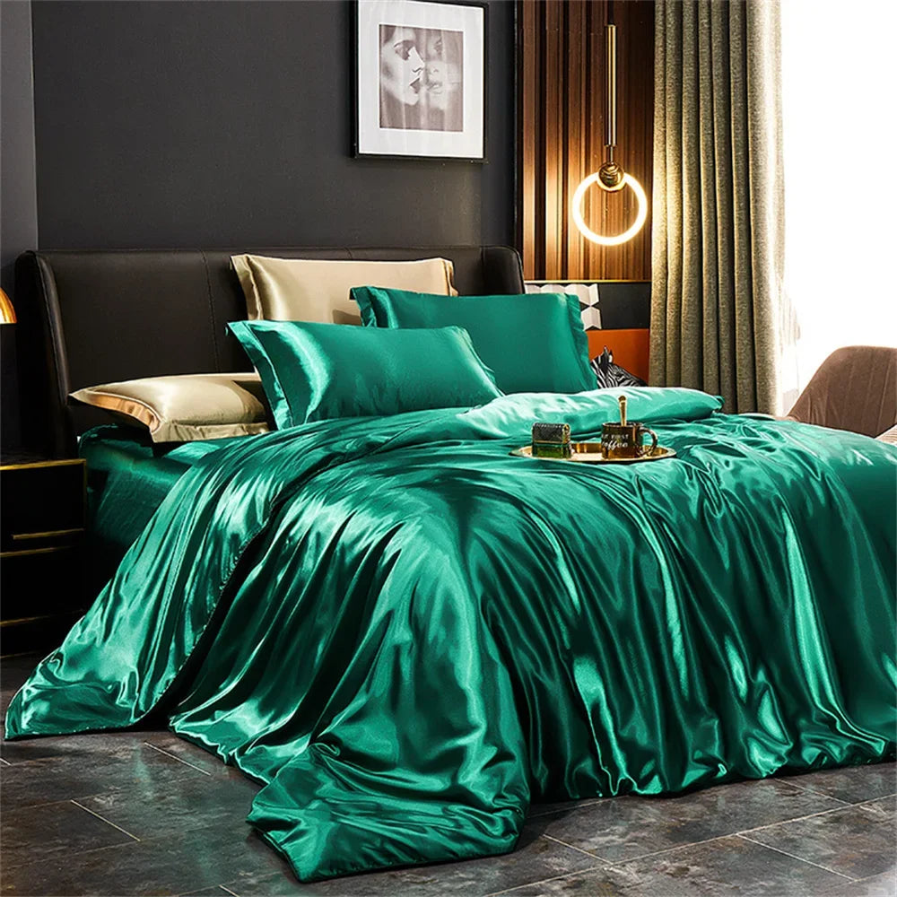 CARA CARLE Solid Silk Bedding Set With Duvet Cover Pillowcases