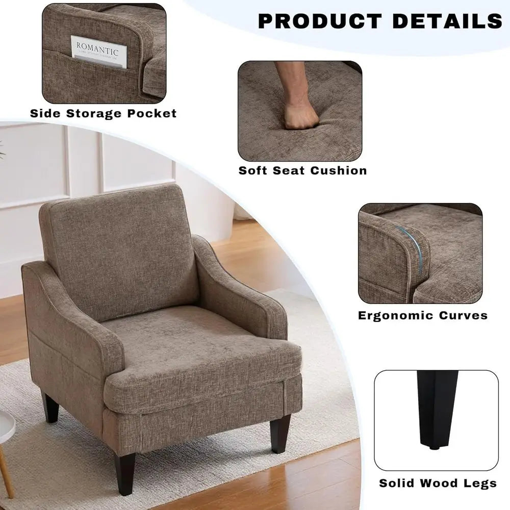 Upholstered Chenille Accent Chair With Wood Frame for Living Room