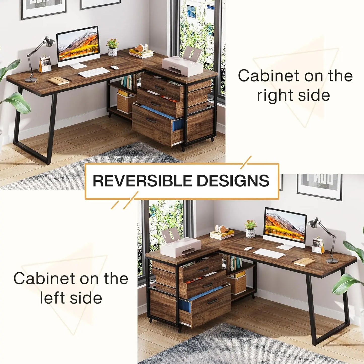 Little Tree L Shaped Computer Desk With Three Drawers