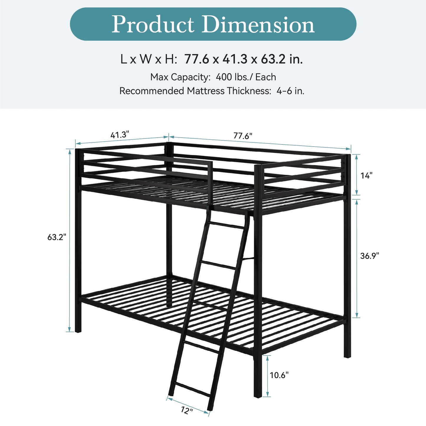 HOOMIC Heavy Duty Twin Over Twin Metal Bunk Bed Frame