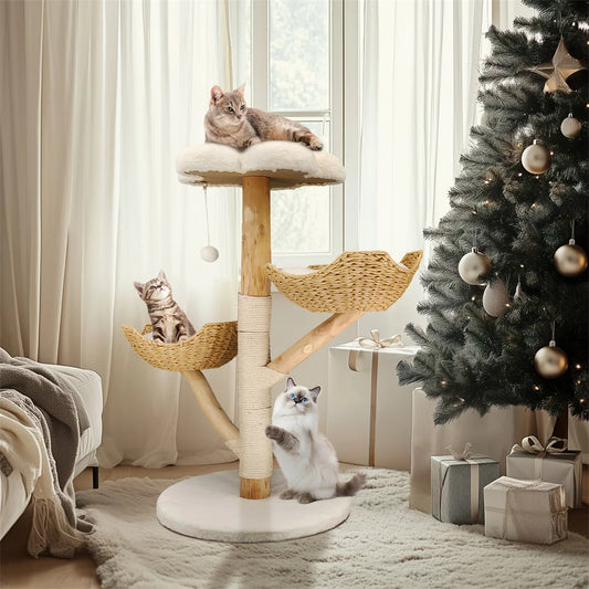 Bingopaw Solid Wood Cat Activity Center Claw Scratching Post Tree