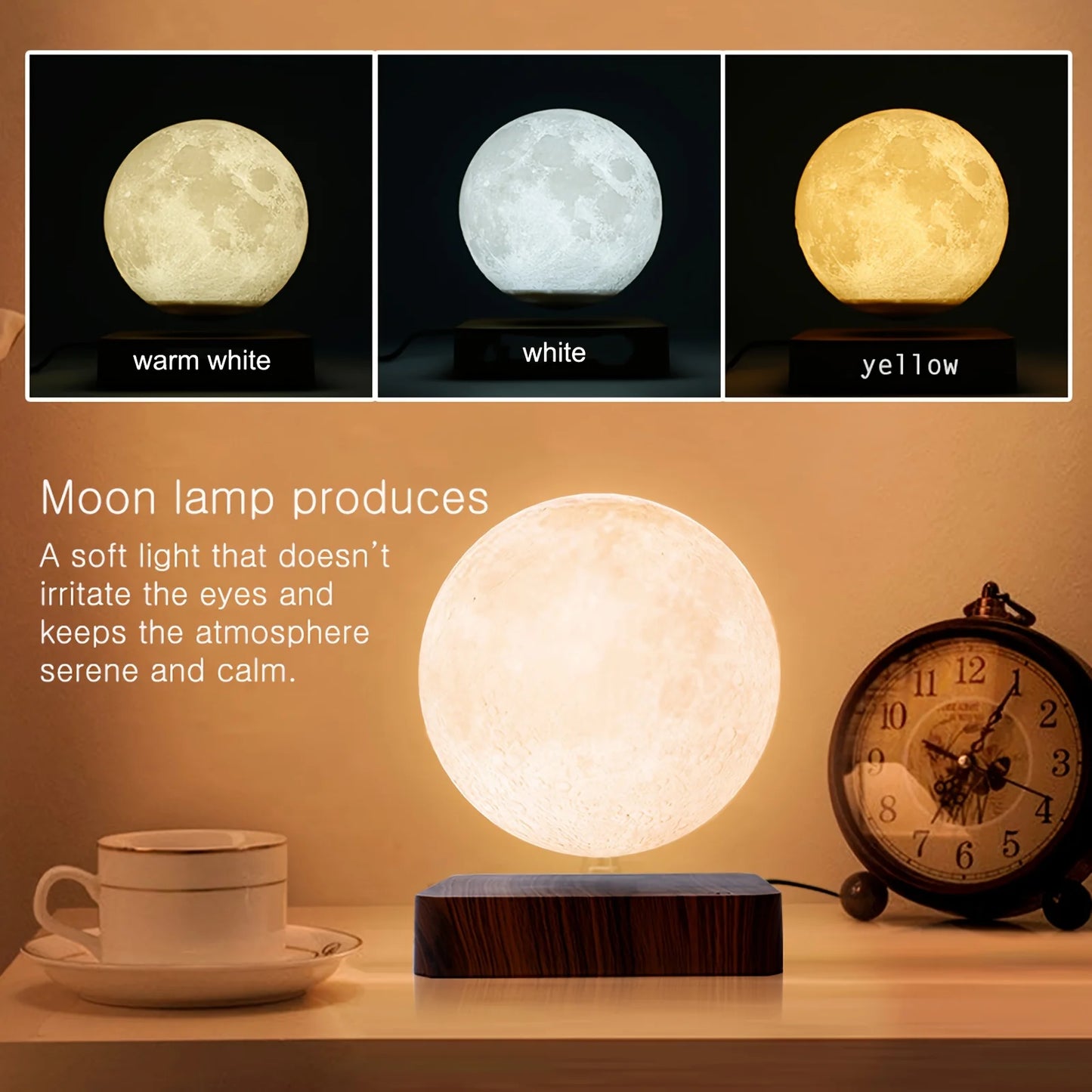 Mexllex Magnetic Floating Moon Lamp With Wooden Base LED Night Light