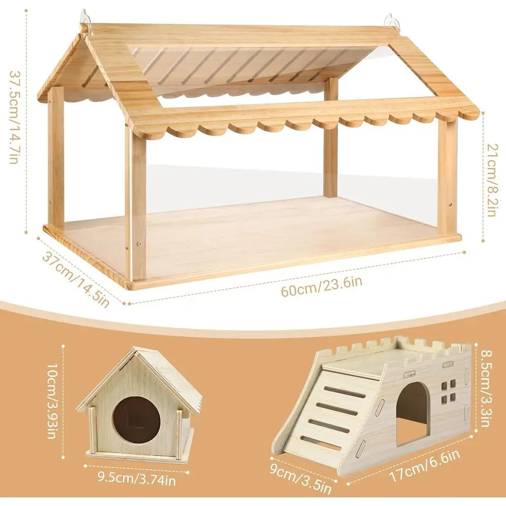 24 Inch Acrylic Hamster Cage with 2 Small Hamster Houses - Long-Lasting, Easy Clean for Guinea Pigs, Clear View Design for Activ