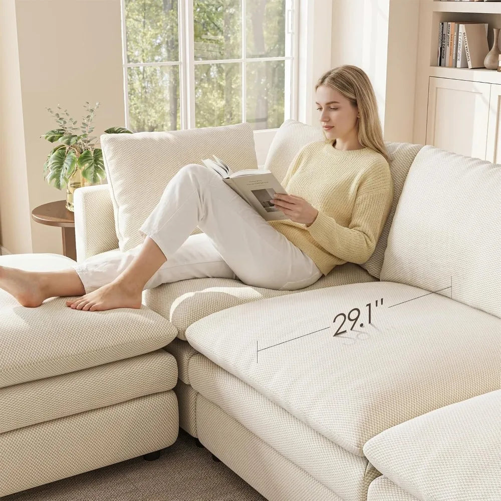 97" Deep Seat Modular Sectional Sofa with Movable Ottoman for Living Room, Custom