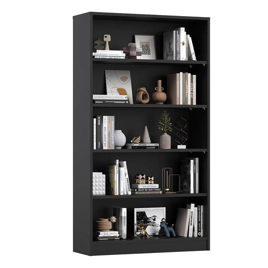 Engineered Wood Five Shelf Bookcase Featuring Adjustable Storage Organizer