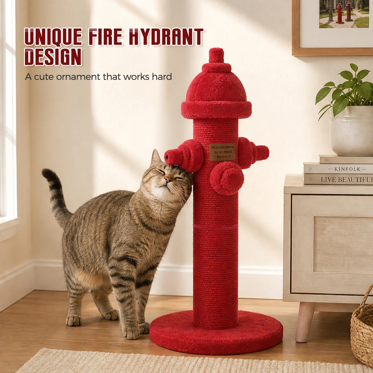 Fire Hydrant Sisal Cat Scratching Post Red Vertical Tall Cat Scratcher with Sisal Wrapped Post Cute Scratching Post for Indoor Cat Furniture Cat Toys