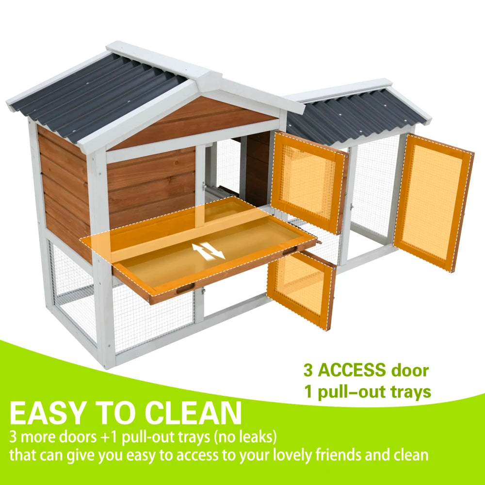 Wooden Outdoor Indoor Roof Waterproof Bunny Hutch Rabbit Cage Guinea Pig Coop PET House for Small To Medium Animals with Stairs