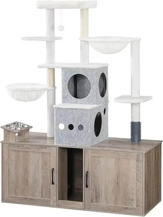 Multi Functional Cat Tree With Hidden Litter Box Enclosure