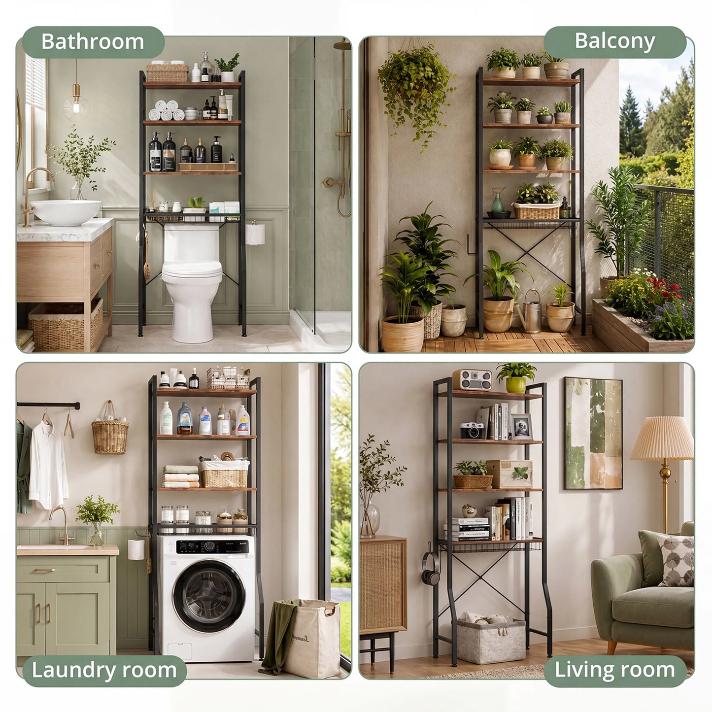 JHK 4 Tier Freestanding Bathroom Over Toilet Storage Organizer Rack