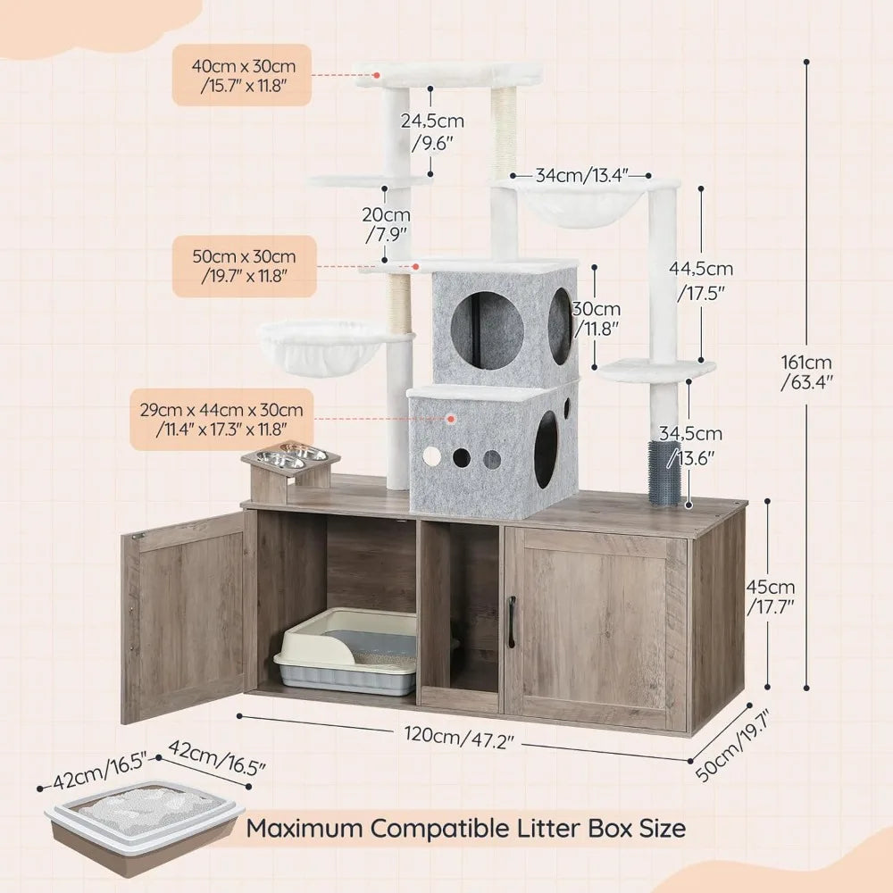 Multi Functional Cat Tree With Hidden Litter Box Enclosure