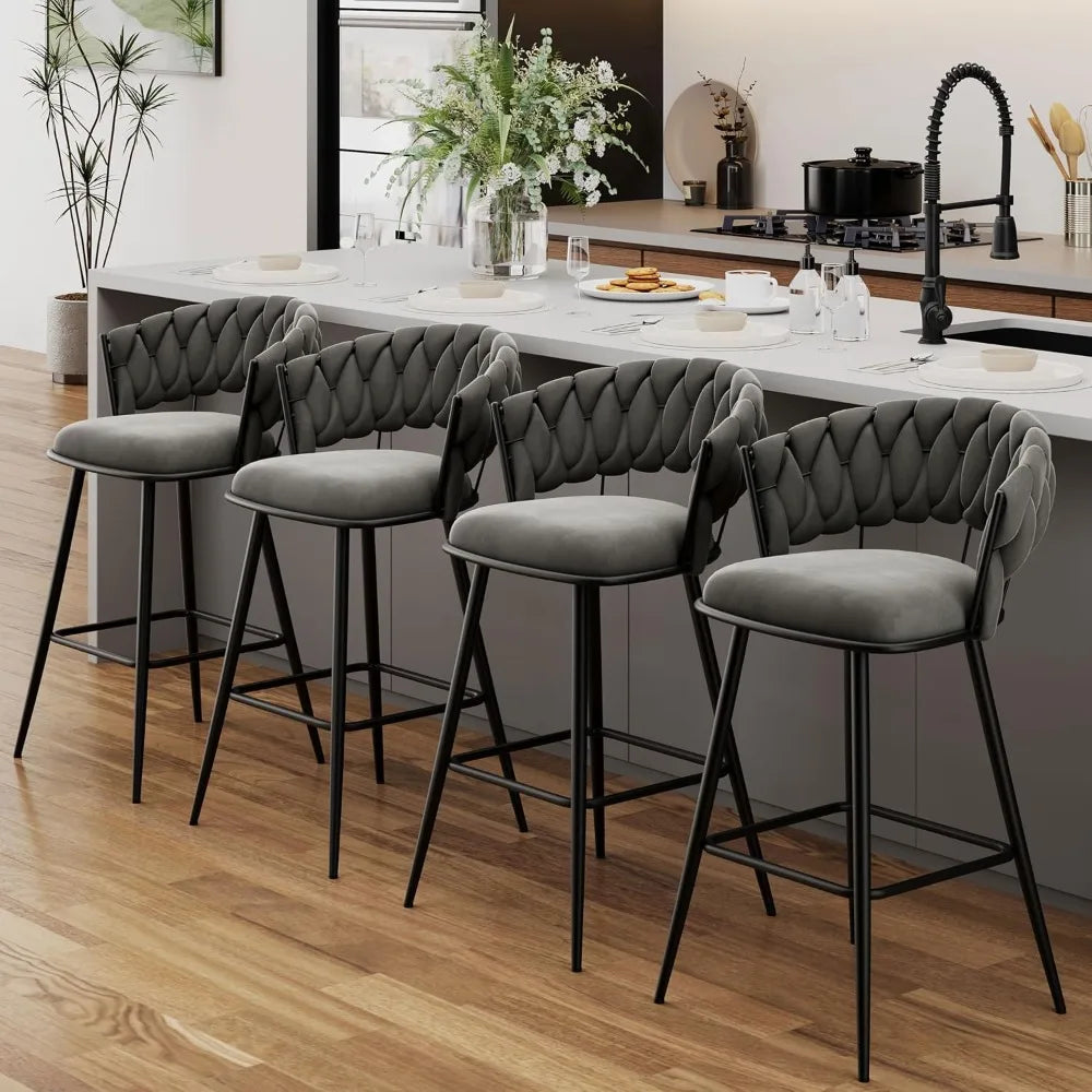 XIAOLANG Modern Counter Height Velvet Woven Back Bar Stools