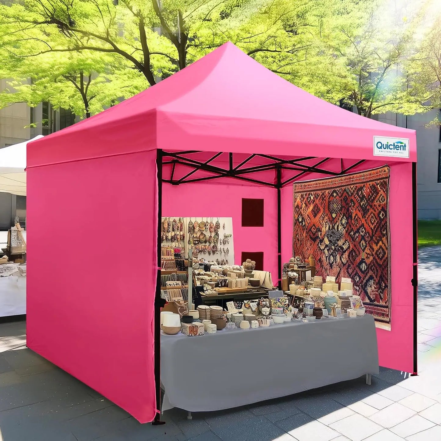10x10 Heavy Duty Pop Up Canopy 3 Removable Sidewalls Commercial Shelter Wheeled Bag Outdoor Party Market 600D PU UPF50+, Custom