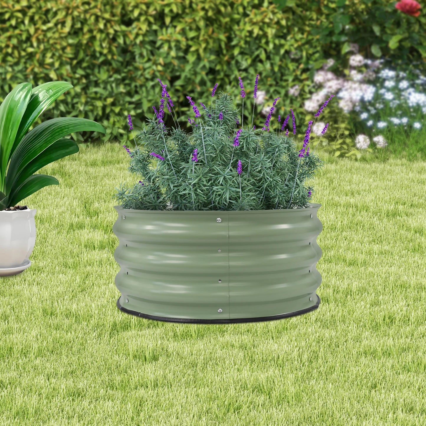 Bymaocar Round Metal Planter Set Galvanized Raised Garden Boxes 2 Pieces