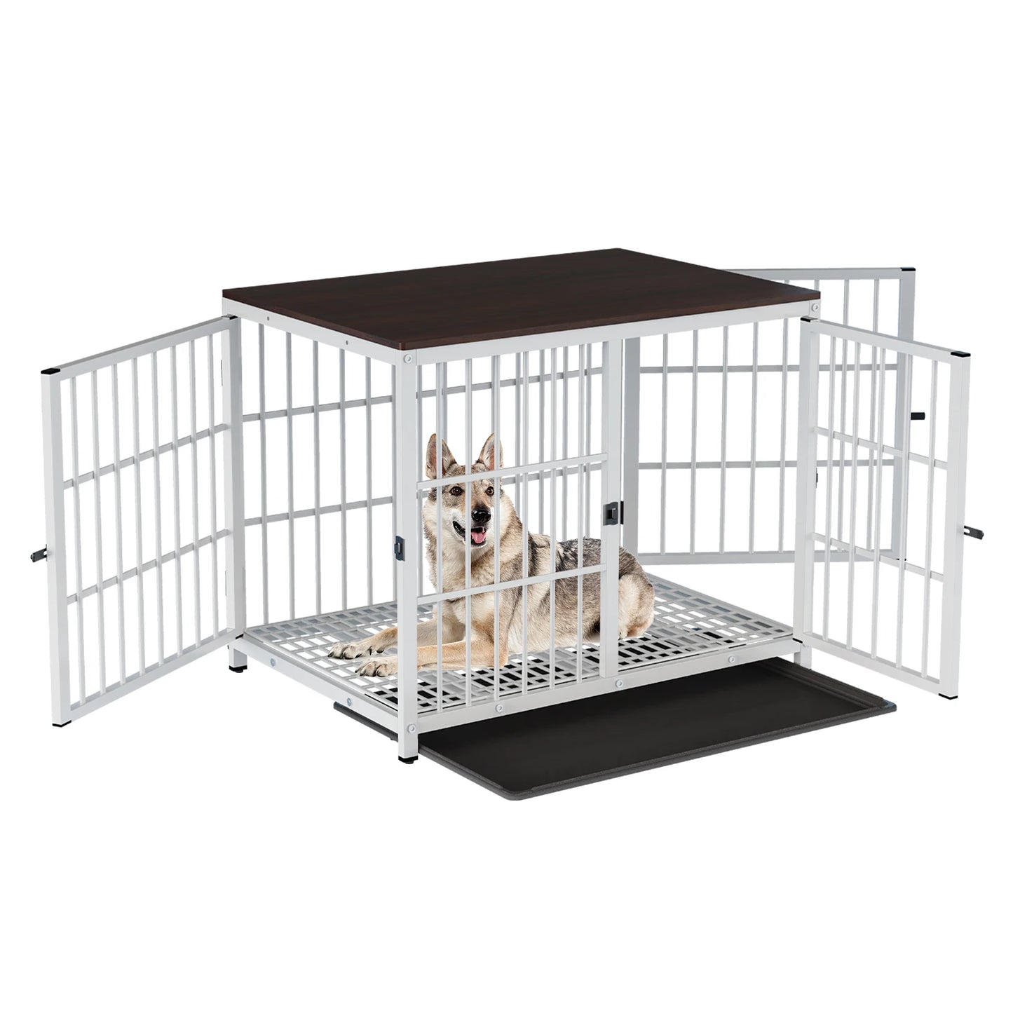 Bingopaw Wooden Dog Crate With Metal Frame And Removable Tray