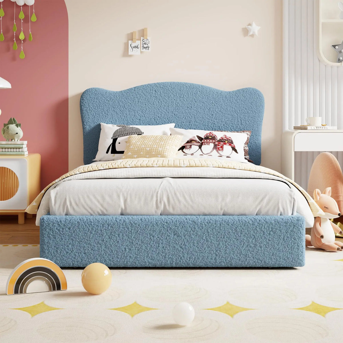 GAOMON Upholstered Platform Bed Frame for Kids - Full and Twin Size Options with 2 Storage Drawers - Velvet Headboard, Sturdy Wooden Slats, Low Profile, Noise-Free, No Box Spring Needed - Ideal for Bedroom or Dorm