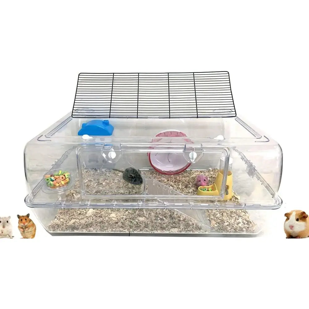 Acrylic 2-Levels Hamsters Mice Gerbils Deluxe House Habitat Home with Large Running Wheel Water Bottle Tower Food Bowl Hide Hous