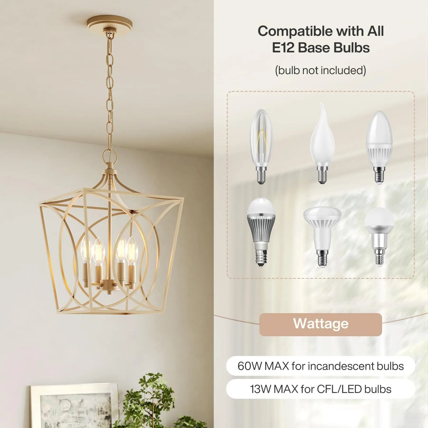Tribesigns 4 Light Farmhouse Chandelier Rustic Metal Cage Pendant Light