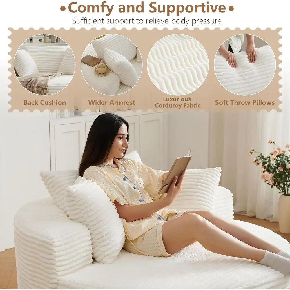Oversized Round Corduroy Lounge Chair With Deep Cloud Seat