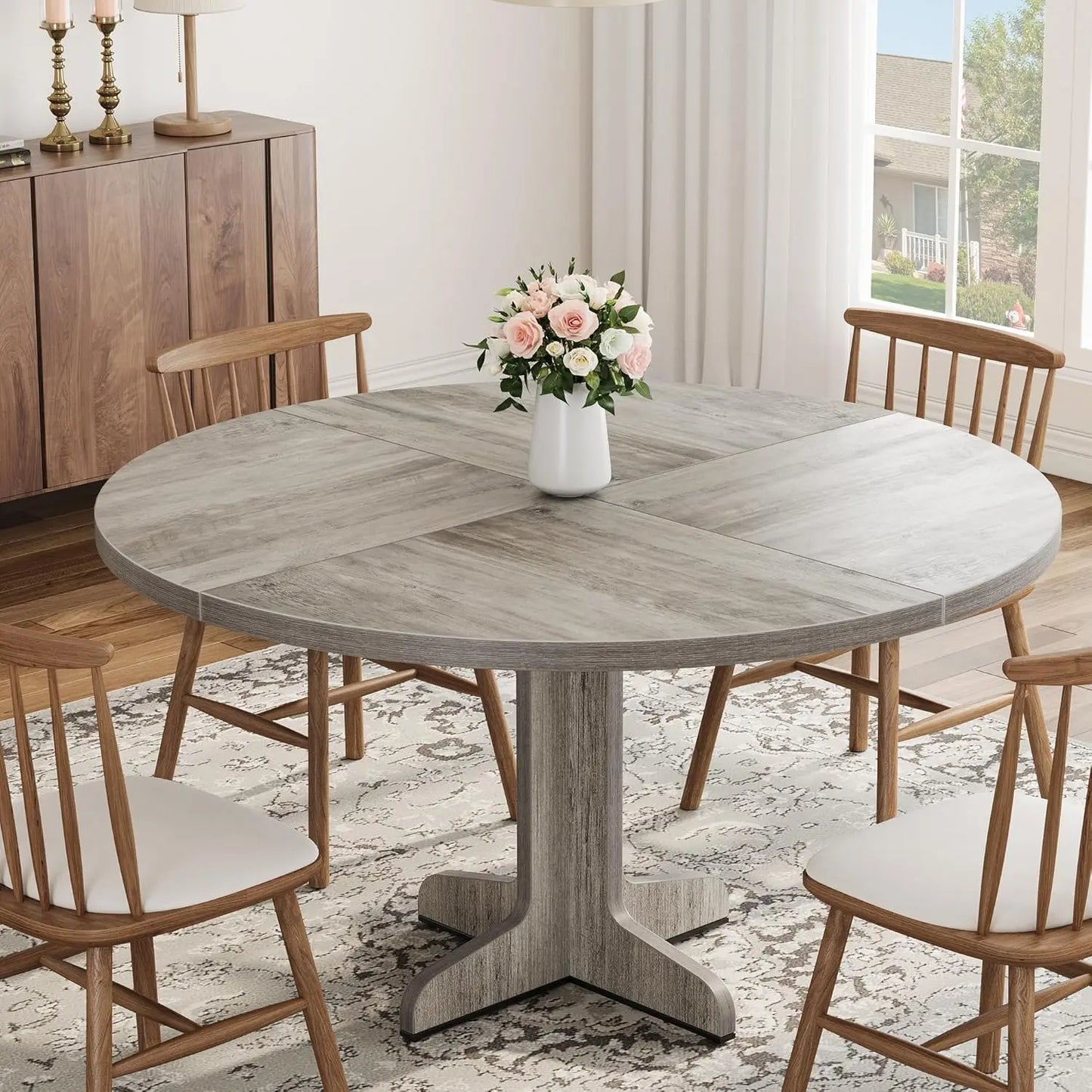Studyset Round Dining Table for Four Farmhouse Kitchen