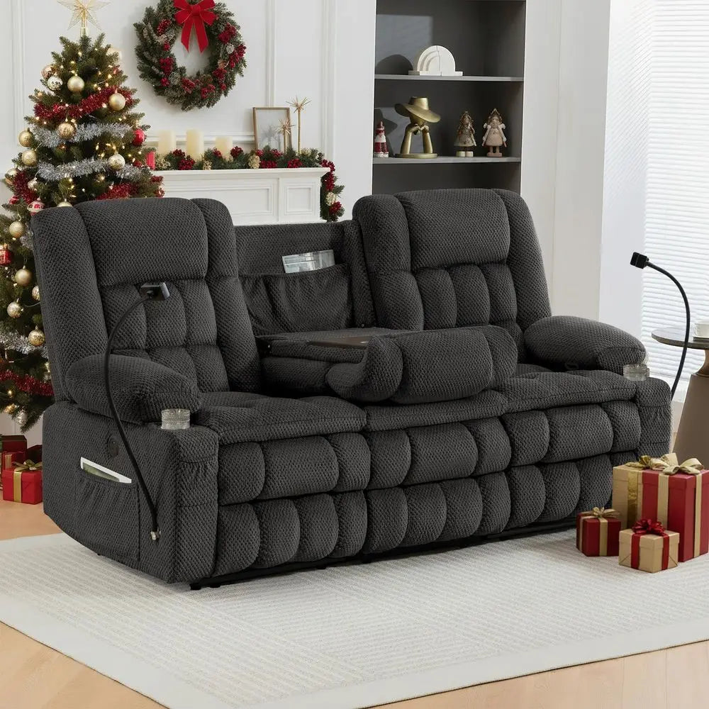 Recliner Sofa, 3 Seater Reclining Couch with FoldDown Console and Hidden Storage, Double Padded Recliner Sofa for Living Room,