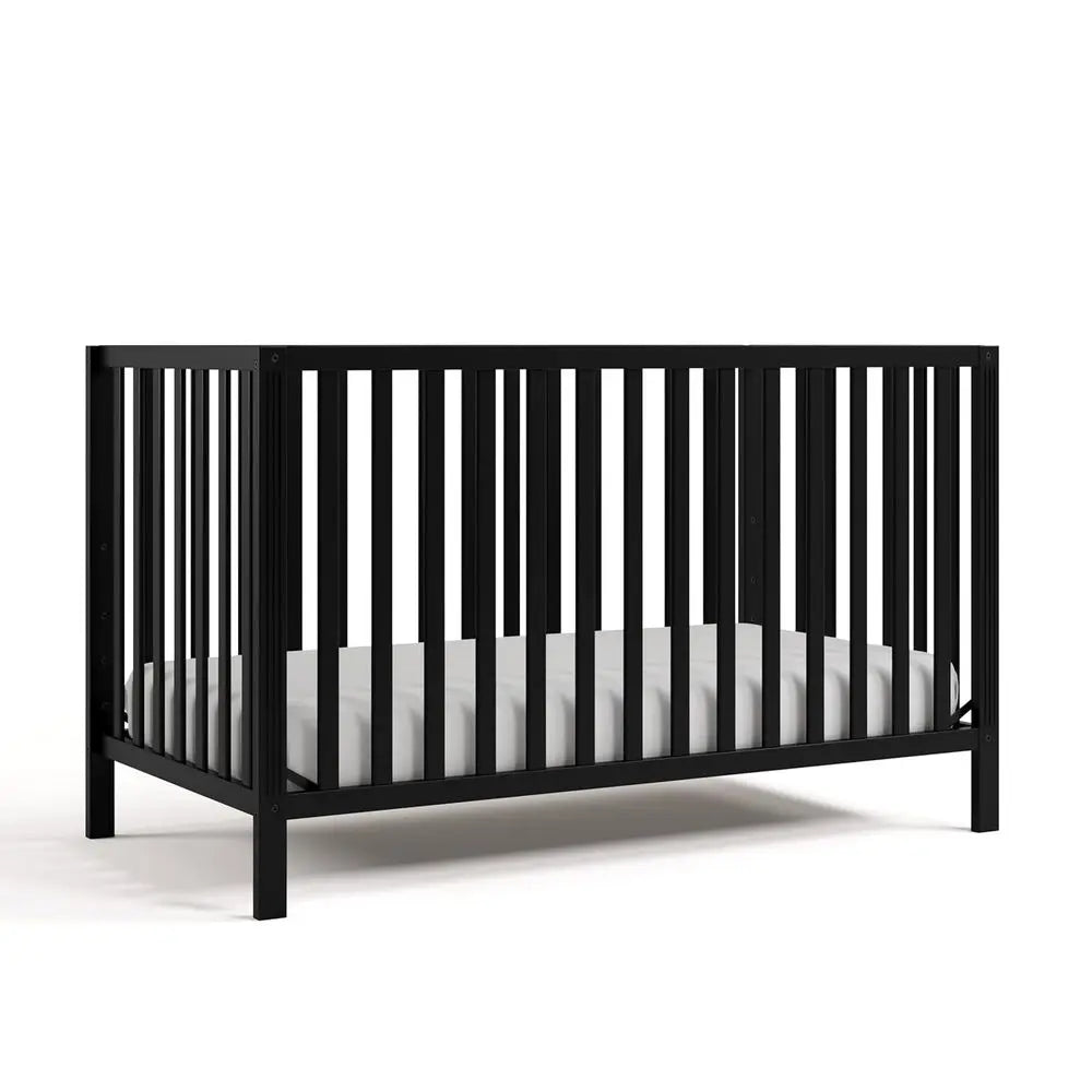 5-in-1 Black Convertible Crib with GREENGUARD Gold Certification, Stand Crib Mattress, Converts to Toddler Bed, Daybed, Full Bed