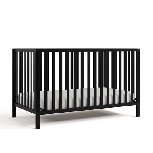 5-in-1 Black Convertible Crib with GREENGUARD Gold Certification, Stand Crib Mattress, Converts to Toddler Bed, Daybed, Full Bed