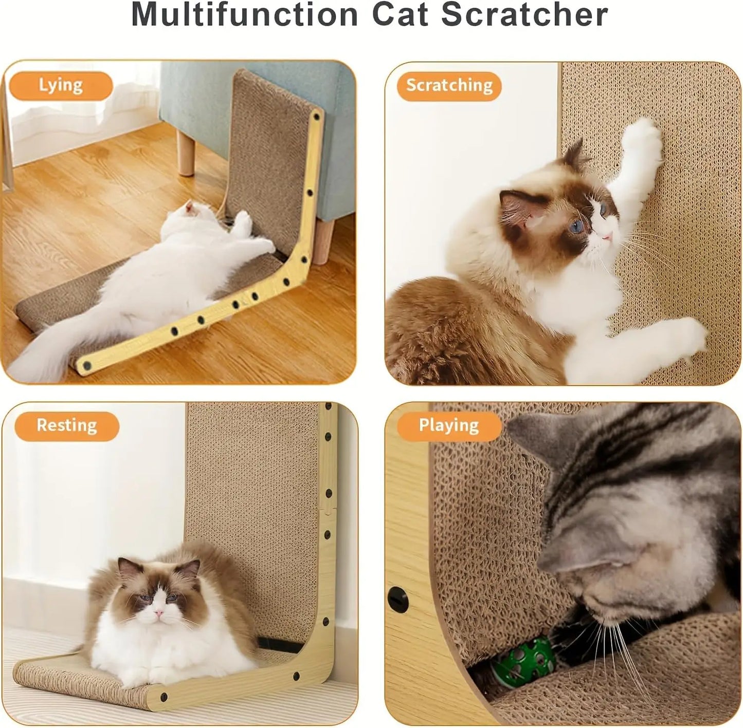 L Shaped Cat Scratcher 23.6 Inch Vertical Scratching Board Wall Mounted Durable Cardboard Scratch Pad with Ball Toy Protects