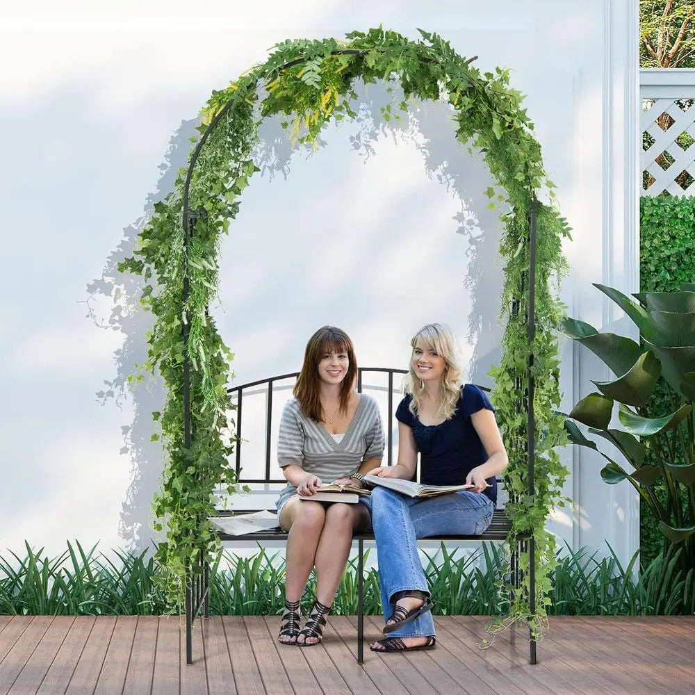Durable Metal Garden Arch with Bench, Outdoor Arbor Trellis for Climbing Plants, Supports 660 lbs, Ideal for Patio, Weddings & G