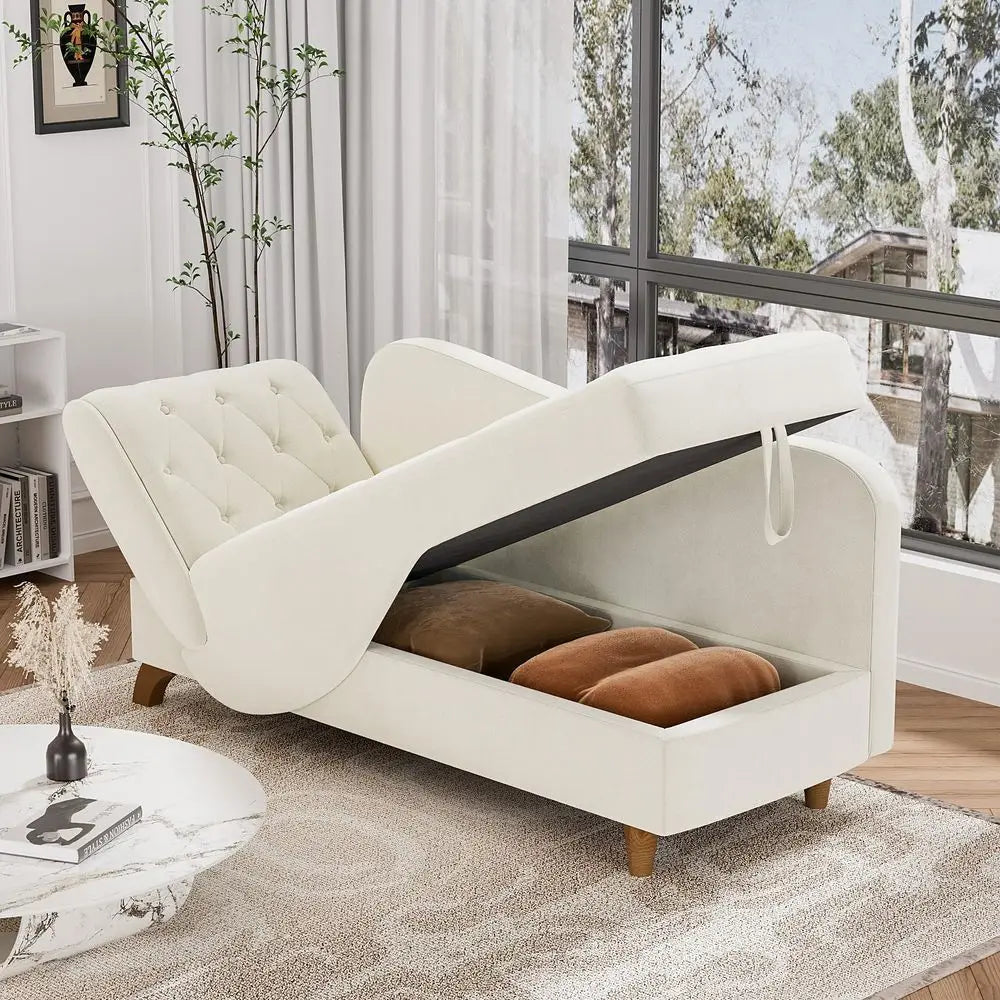 Chaise Lounge Chair Indoor with Storage, Adjustable Backrest Recling Reading Chair Sleeper Sofa Bed with Pillow, 3 in 1 Velvet