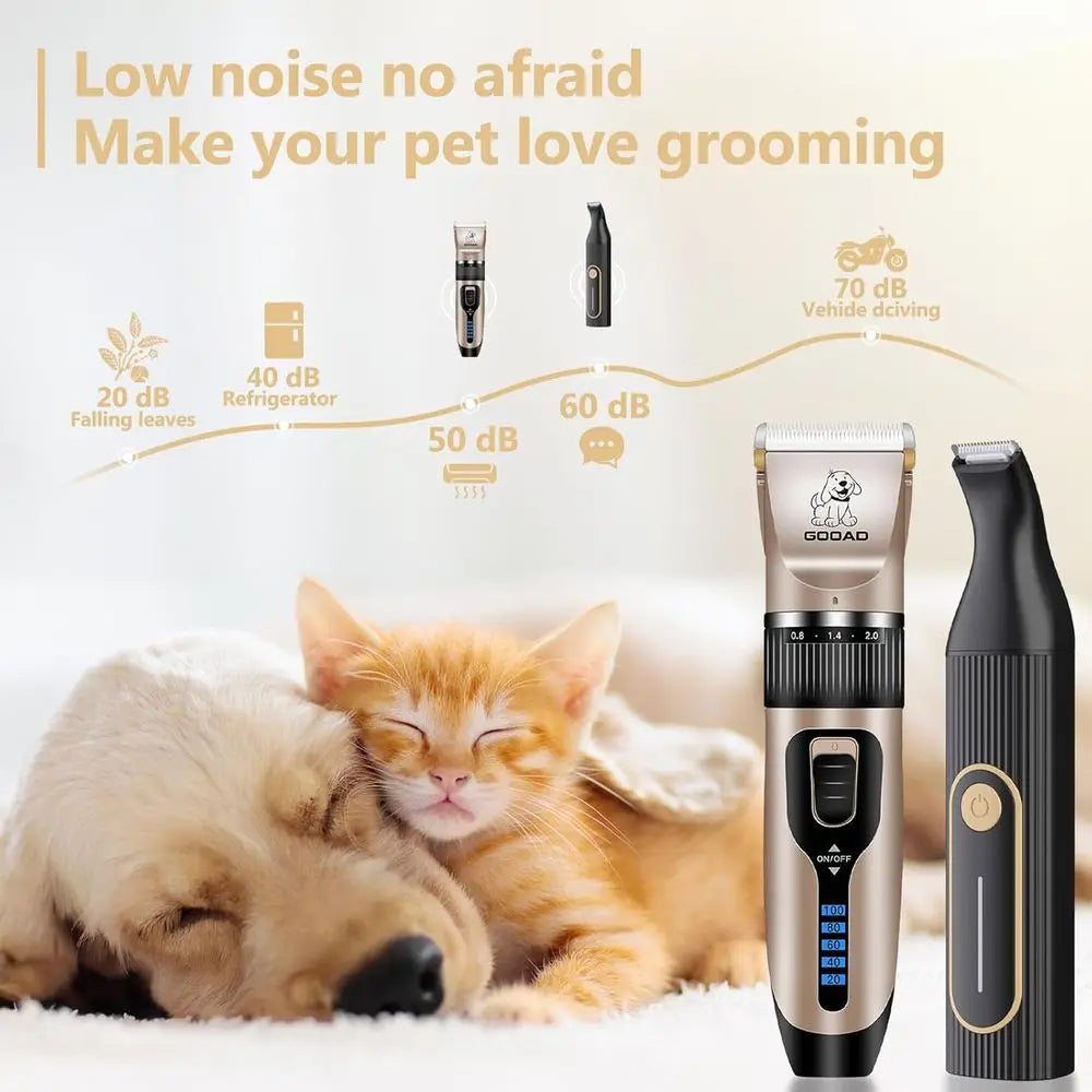 Dog Clippers for Heavy Thick Hair & Coats, Low Noise Hair Trimmer, Rechargeable Cordless Pet Shaver, Dog Grooming Kit with Paw T