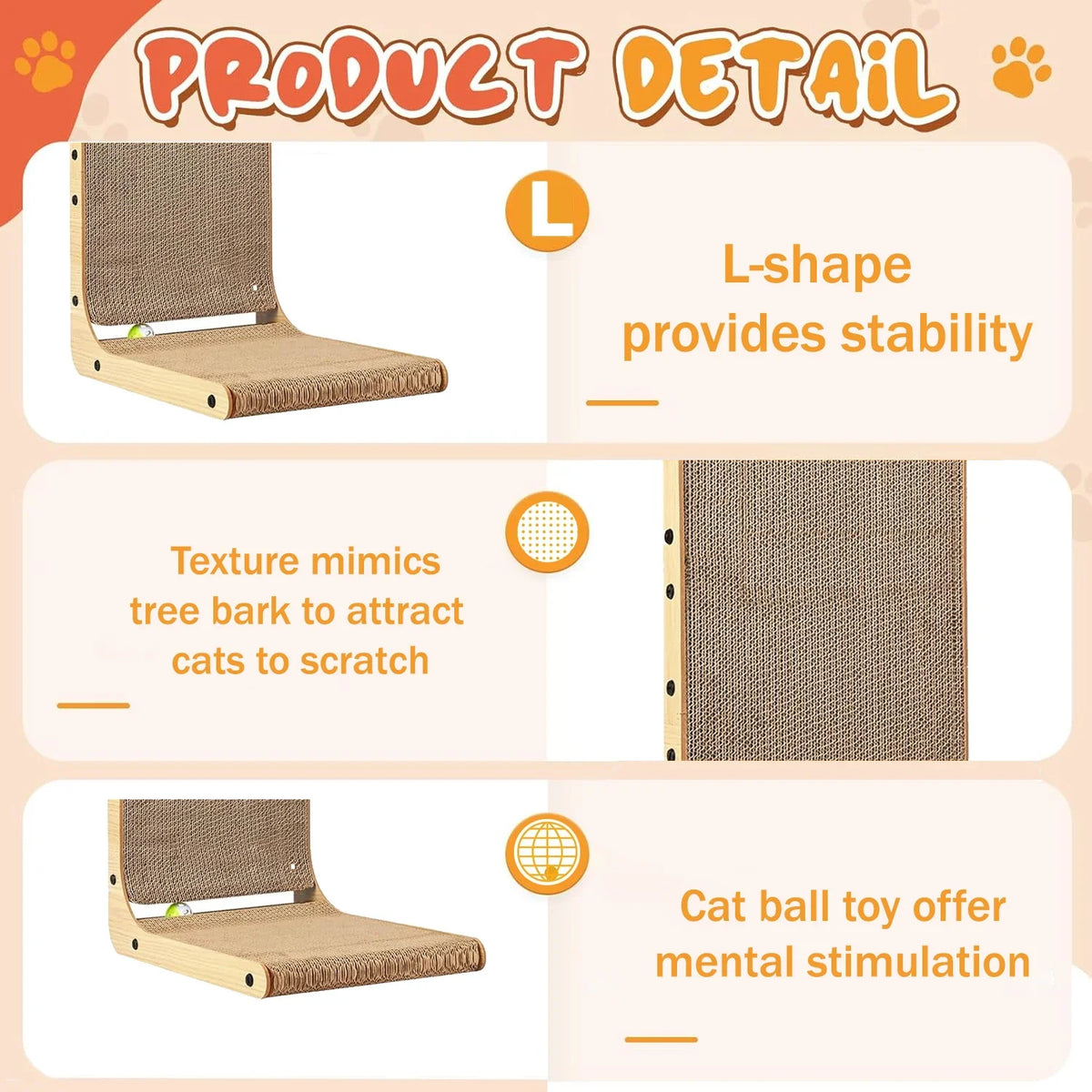 L Shape Cardboard Indoor Cat Scratching Post For Feline Pets